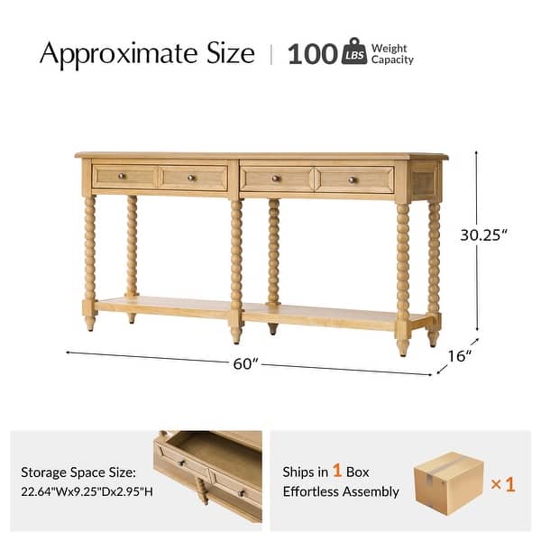 dimension image slide 1 of 3, HUALAL HOME Dennis Farmhouse Modern 2-Drawers Wood Console Table with Solid Wood Legs
