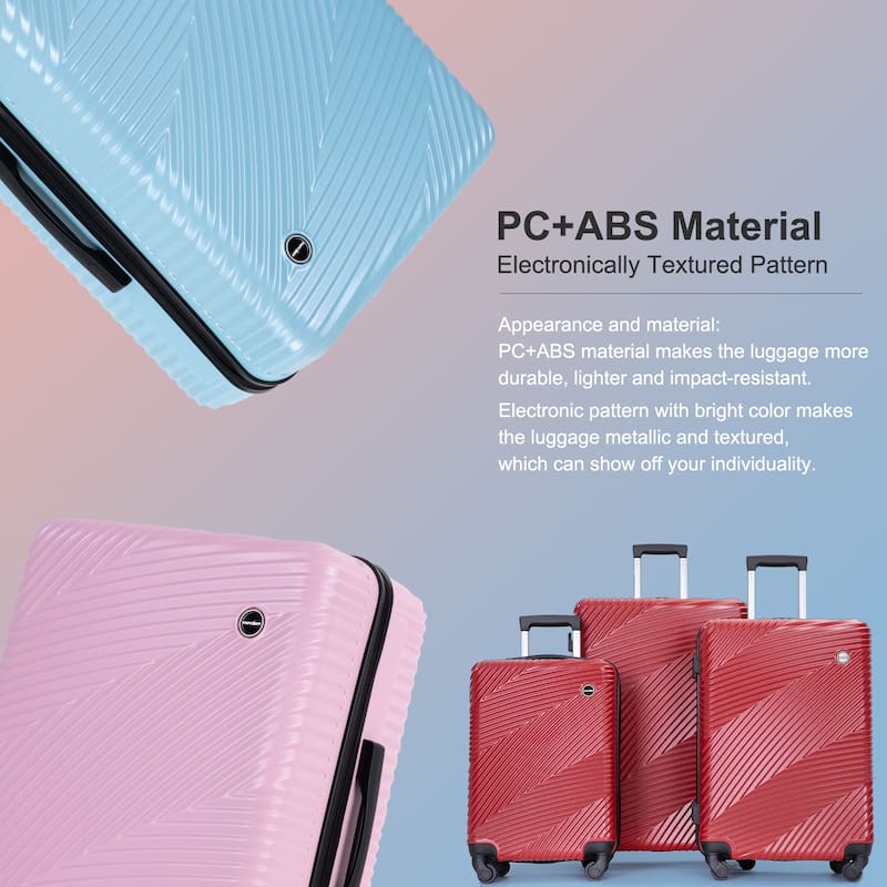 3 Piece Luggage Sets PC+ABS Lightweight Suitcase with Two Hooks, Spinner Wheels, (20/24/28)