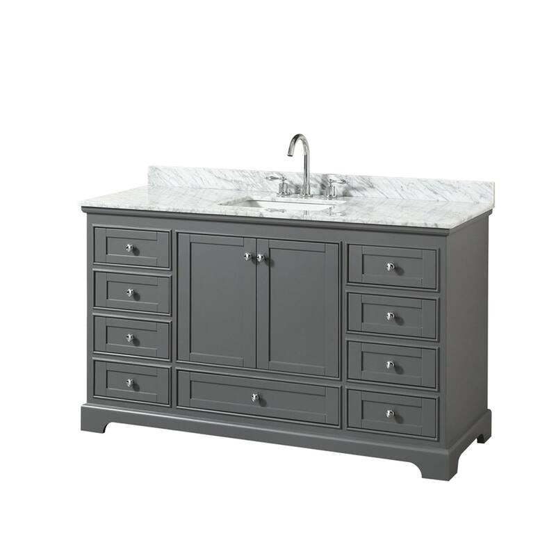 Wyndham Collection Deborah 60" Free Standing Single Vanity Set with - Dark Gray / White Carrara Marble Top / Polished - Steel Finish