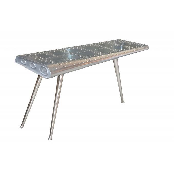 HomeRoots 56" Silver Aluminum Three Leg Console Table - 56