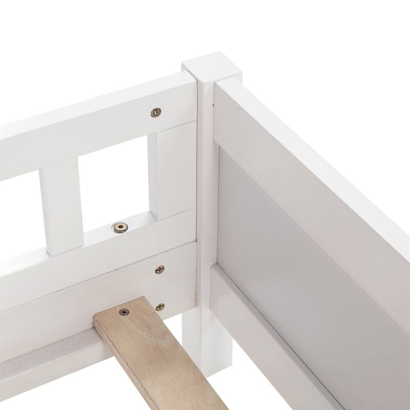 Twin Size Pine Bed w/ Bookcase Headboard ,LED Sensor Light, Guardrails