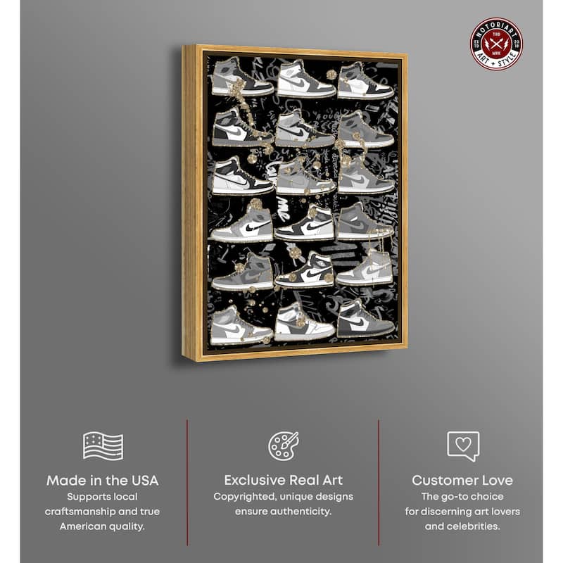 Notoriart Black And White Sneaker Collection Framed Sneaker 1 Piece Canvas Wall Art