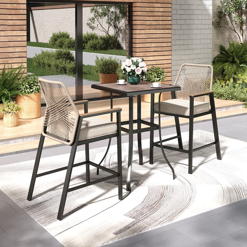 Outdoor Patio 3-piece Bar Counter Height Stool Bistro Set with Table