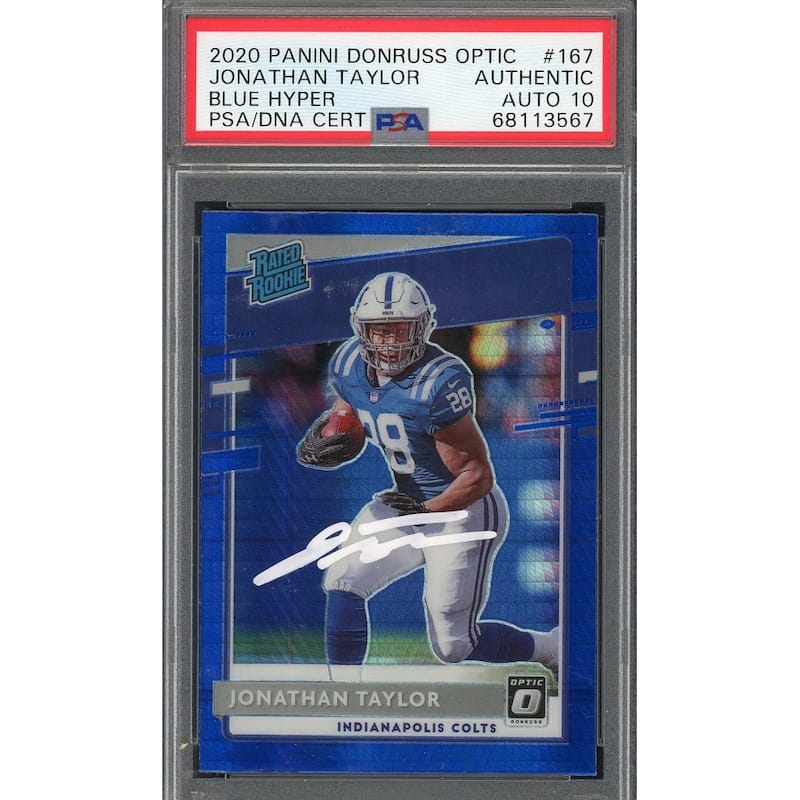 Jonathan Taylor 2020 Panini Optic Blue Hyper Rookie Card #167 Auto PSA 10 C - 8'6" x 11'6"
