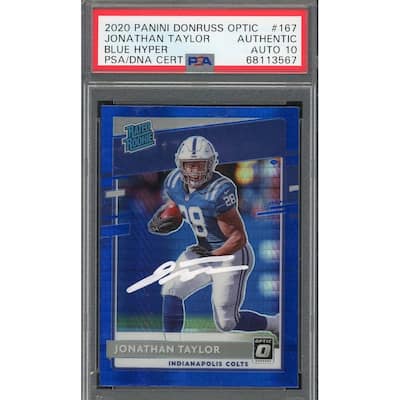 Jonathan Taylor 2020 Panini Optic Blue Hyper Rookie Card #167 Auto PSA 10 C - 8'6" x 11'6"