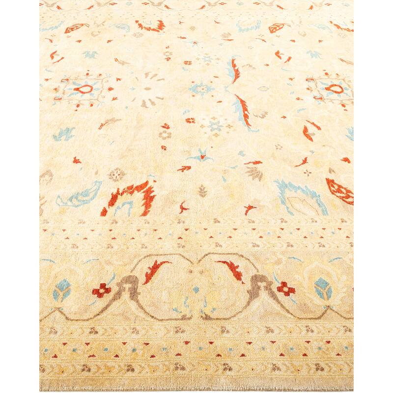 Overton Hand Knotted Wool Vintage Inspired Modern Contemporary Eclectic Ivory Area Rug - 8 x 10