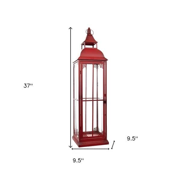 Set Of Three Red Flameless Floor Lantern Candle Holder Set Of Three Red Flameless Floor Lantern Candle Holder