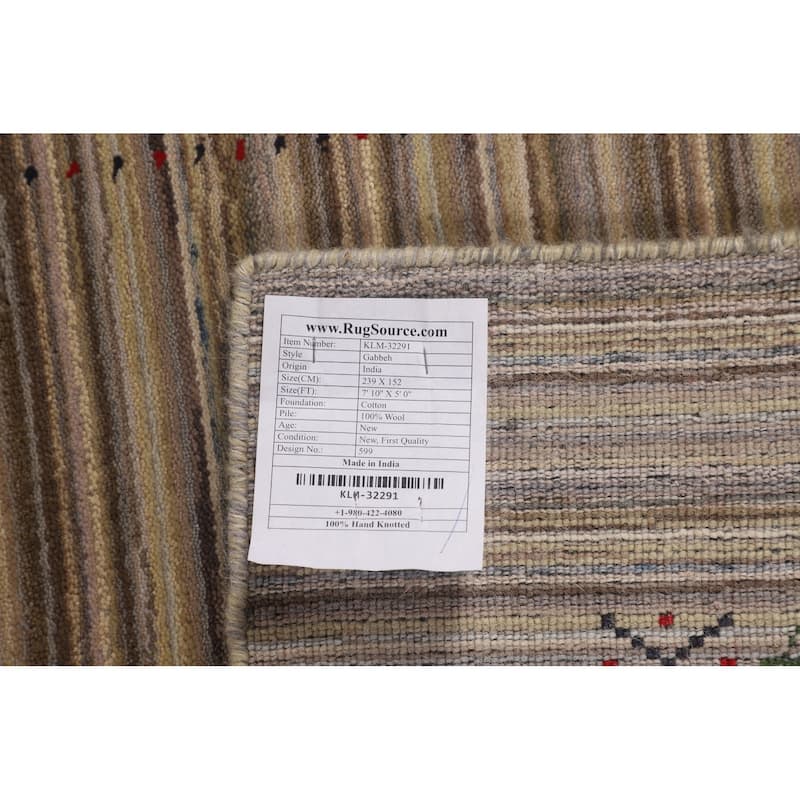 Striped Gabbeh Indian Area Rug Hand-Knotted Wool Carpet - 5'0"x 7'10"