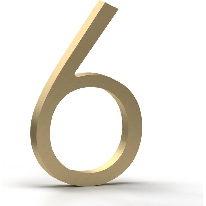 Mega Handles Modern Metal House Numbers | Heavy Duty Outdoor Address Digits | Easy to Install, Floating or Flush Mount Design - 6 - Satin Brass