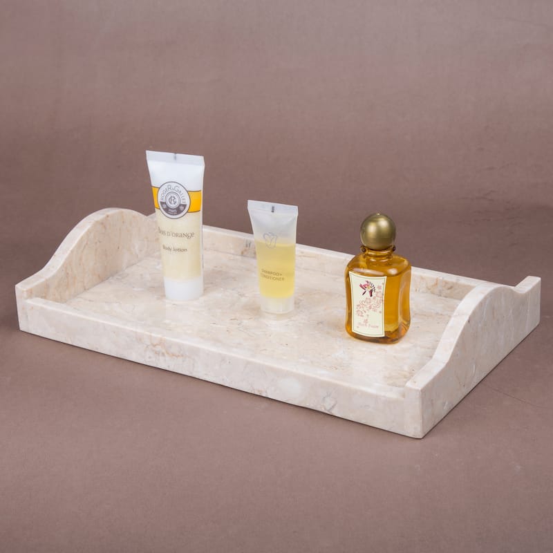 Creative Home Champagne Marble Large Arch Vanity Tray, Bath Towel Tray, Bathroom Accessory Organizer - Beige