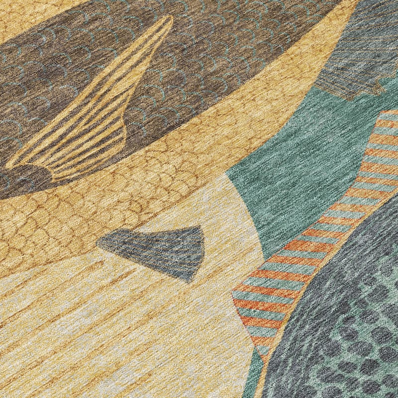 Machine Washable Indoor/ Outdoor Modern Fish Chantille Rug