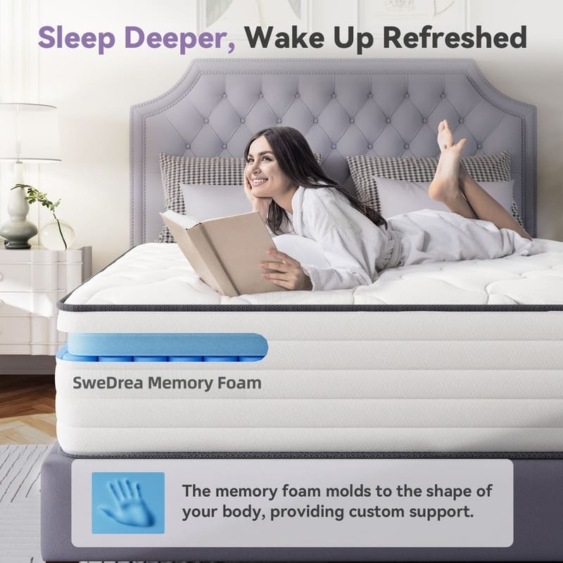 SweDrea 8/12 in Medium Firm Gel-infused Memory Foam Hybrid Mattress Cooling and Breathable with CertiPUR-US, SGS and OEKO-TEX