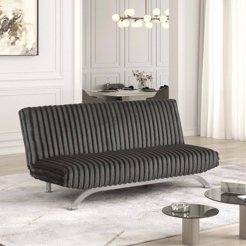 Furniture of America Draper II Modern Chenille Channel Tufted Fabric Futon Sofa Bed - Dark Grey