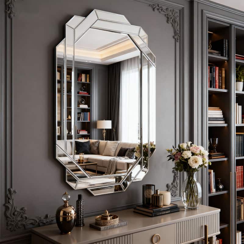 GDFStudio - Large Frameless Beveled Rectangular Wall Mirror - 35.8 x 23.8 Inch