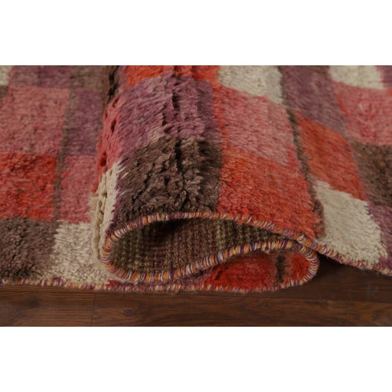 All-Over Checkered Moroccan Oriental Area Rug Handmade Wool Carpet - 5'1" x 6'6"