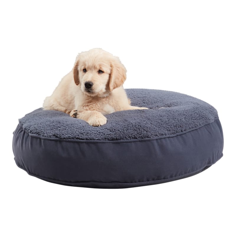 Happy Hounds Scout Deluxe Sherpa Round Dog Bed - Small (30") - Blue Steel