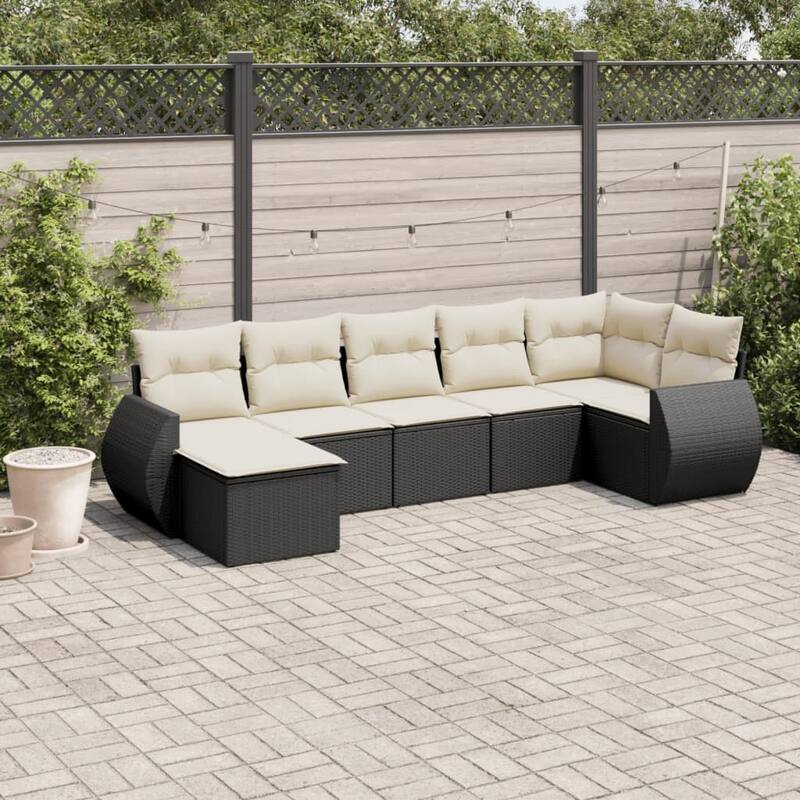vidaXL Garden Sofa Set Black - 21.7 x 21.7 x 14.6 - Black and cream Large Without table
