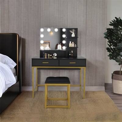 Vanity Set with 10 LED Bulbs and Cushioned Stool