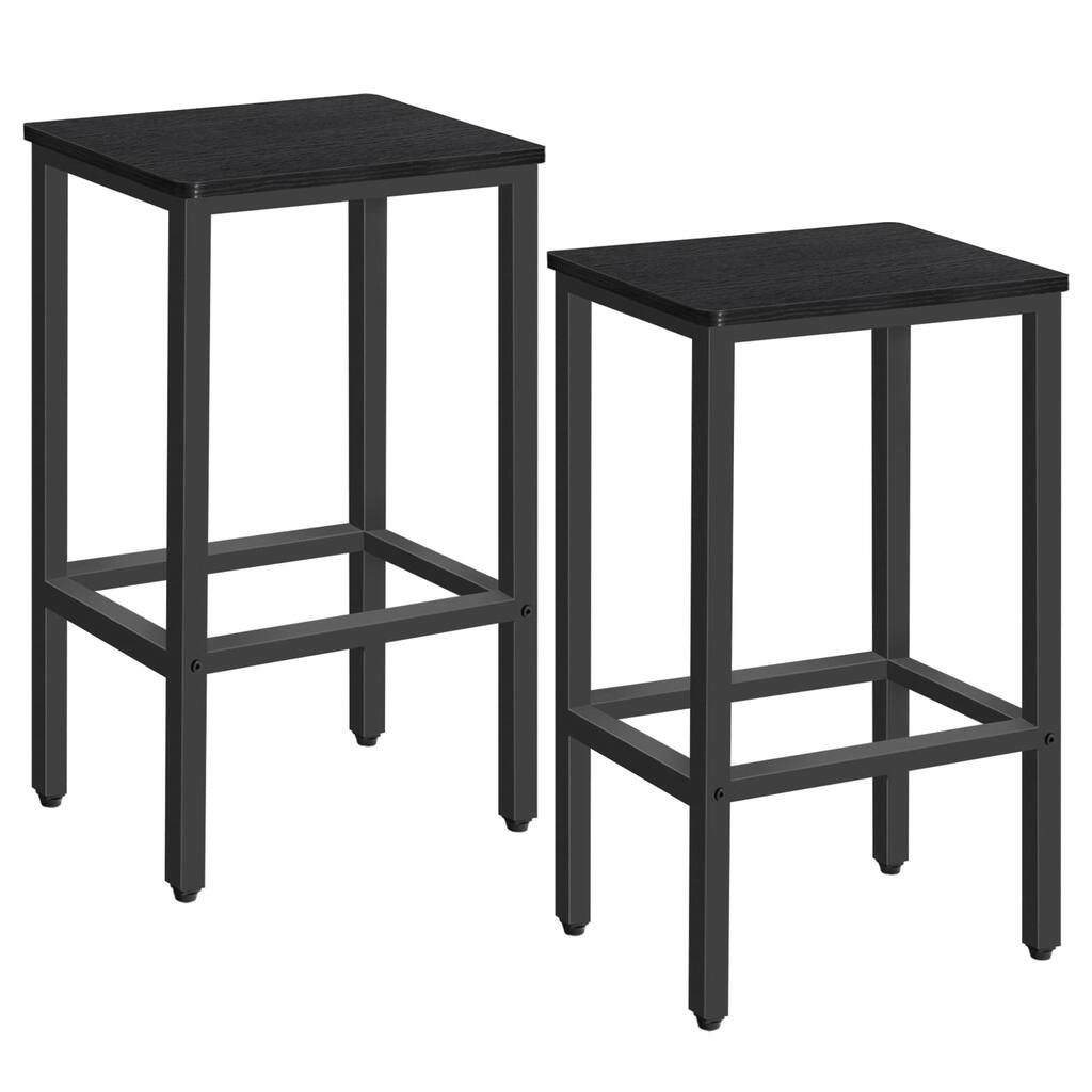 Bar Stools, Set of 2 Bar Chairs with Footrest, 2-Piece Dining Stools, 25.8-Inch Height, Rectangular Industrial Bar Stools