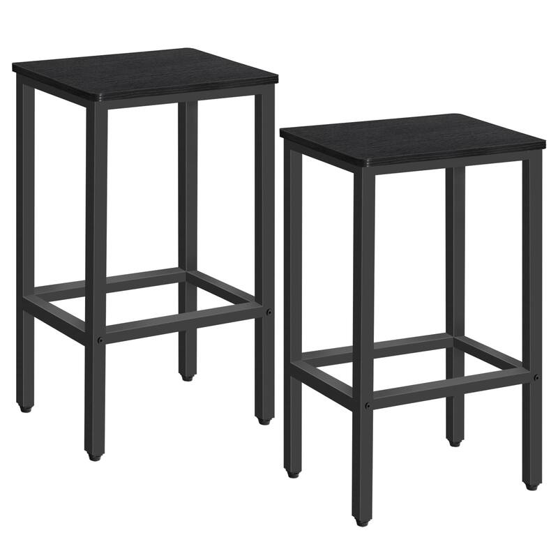 Bar Stools, Set of 2 Bar Chairs with Footrest, 2-Piece Dining Stools, 25.8-Inch Height, Rectangular Industrial Bar Stools - Black