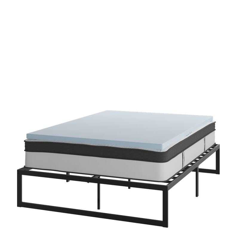 Platform Bed Frame; Pocket Spring Mattress & Memory Foam Topper