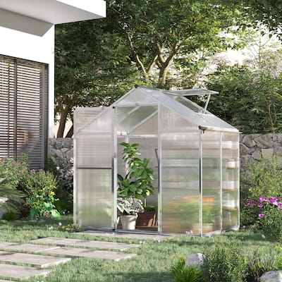 Transparent Polycarbonate Aluminum Frame Greenhouse with Vent and Door - Transparent-Silver