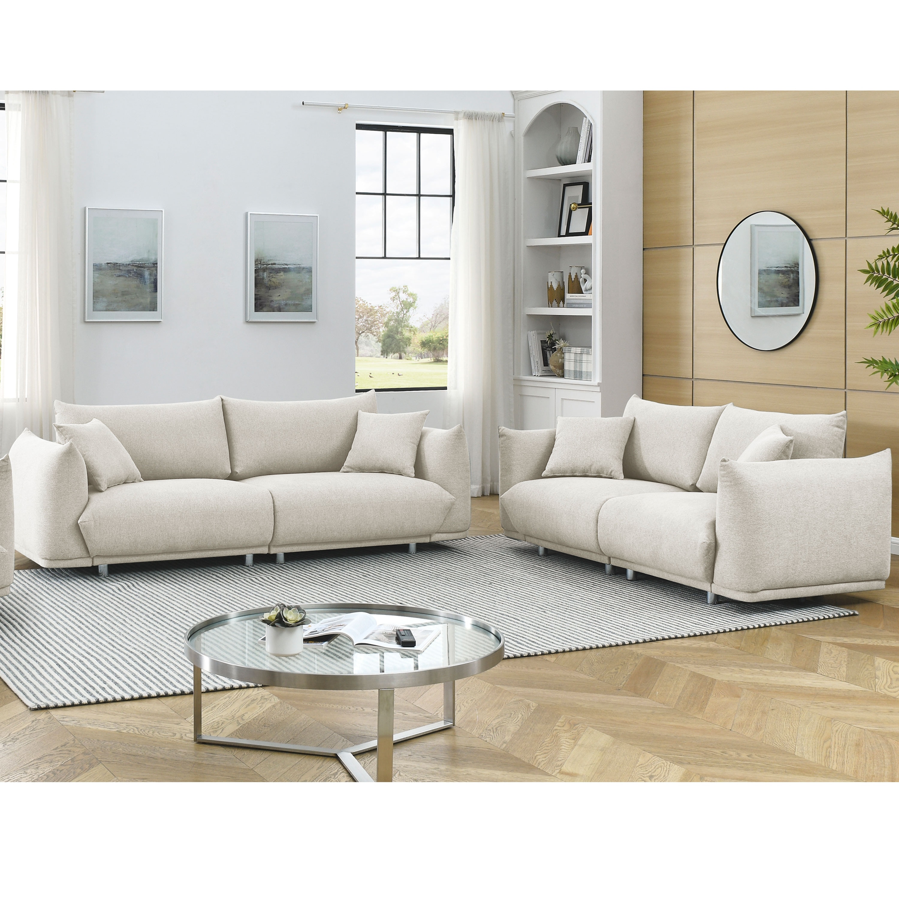 Beige 2-Piece Modern 3-Seater + 2-Seater Sofa Set - Bed Bath \u0026 Beyond -  40884804, image size:3000x3000