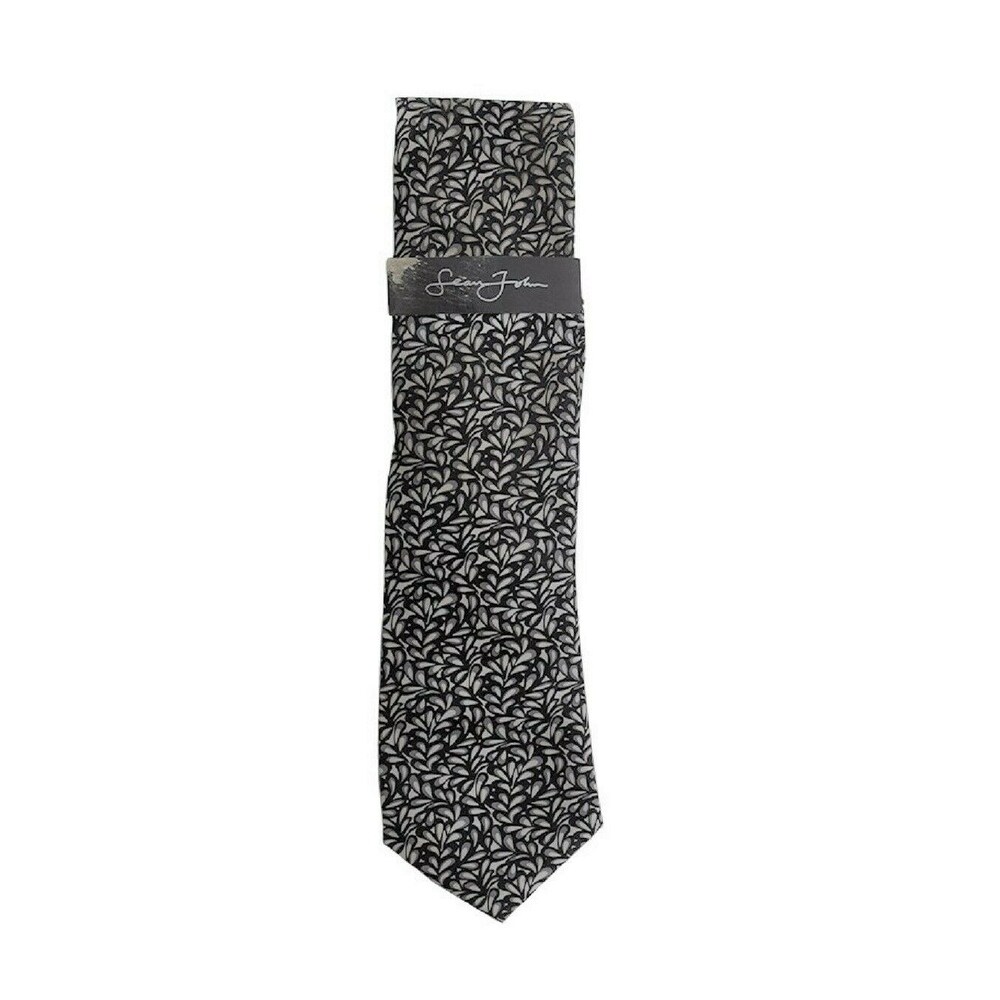 Shop Sean John Men S Black Abstract Floral Geometric Slim Neck Tie