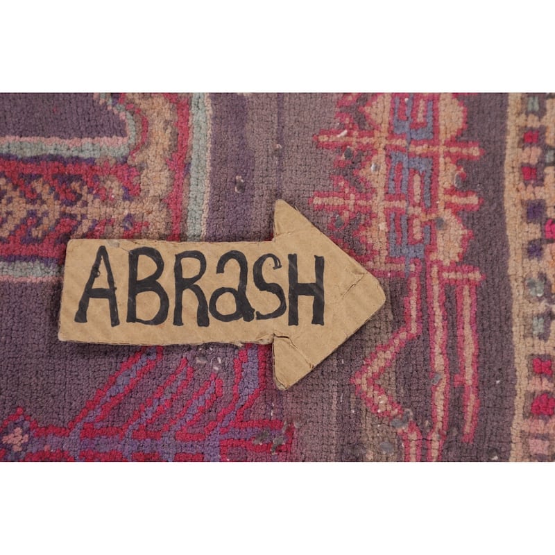 Purple Tribal Ardebil Persian Vintage Runner Rug Handmade Wool Carpet - 3'10" x 9'7"
