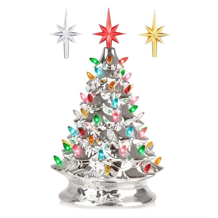 Best Choice Products 15in Ceramic Christmas Tree, Pre-Lit Hand-Painted Holiday Decor w/ 64 Lights - Green w/ Warm White Bulbs
