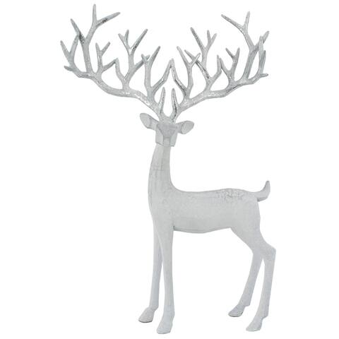 Seasonal Abode Carved Standing Deer with Silver Foil