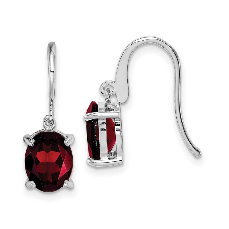 Curata 925 Sterling Silver Oval Rhodium Garnet Wire Earrings 20x7mm