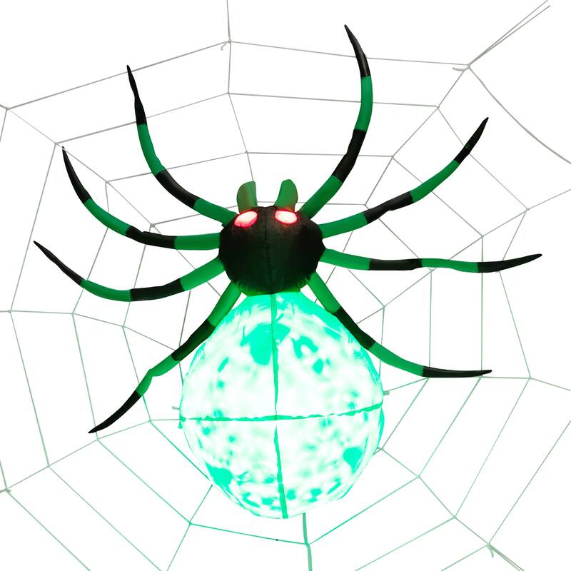 Halloween Inflatable Spider with Cobweb Creepy Spider with LED Light - Green