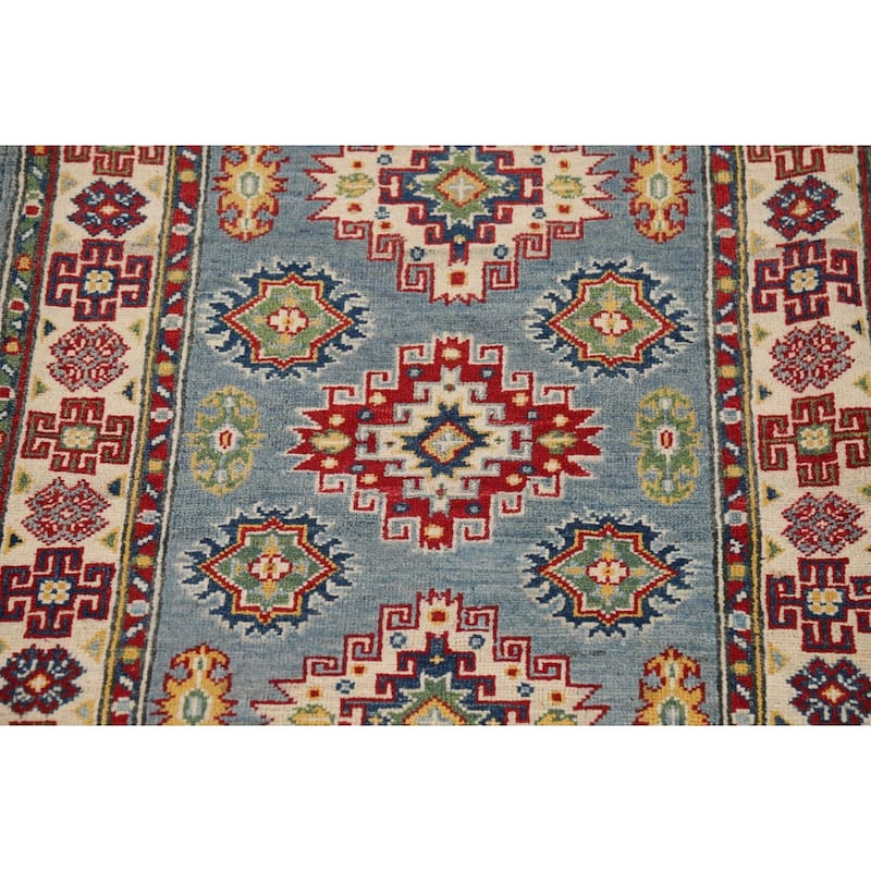 Light Blue Kazak Foyer Rug Hand-Knotted Traditional Wool Carpet - 2'11" x 3'11"
