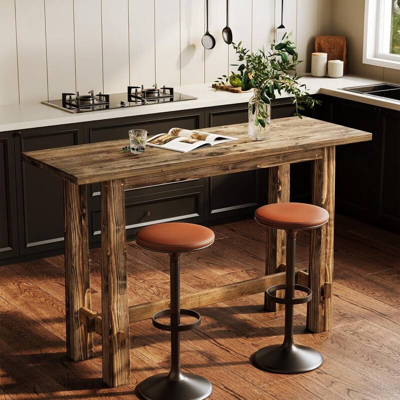 63" Solid Wood Bar Table, Counter Height Pub Table for 4–6 - Dark Brown