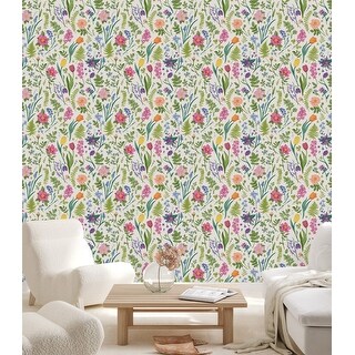Meadow Flowers on White Wallpaper Peel and Stick and Prepasted - Bed ...