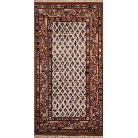 Ivory Paisley Botemir Oriental Wool Rug Hand-knotted Foyer Carpet - 2'6" x 4'7"