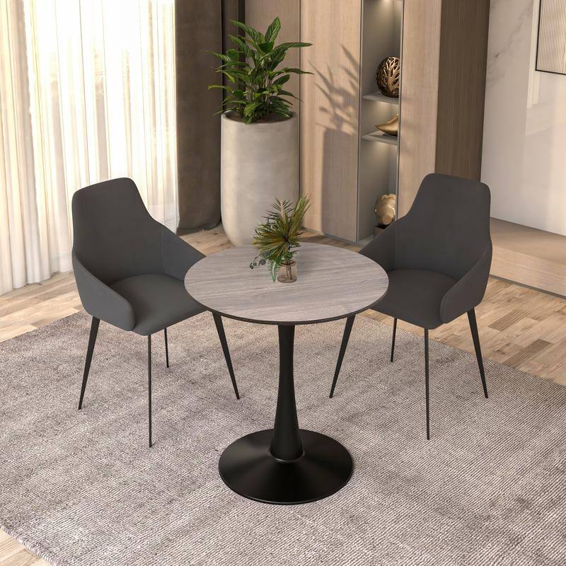 Bristol 27" Round Dining Table for 4 with Solid Wood Tabletop in Sleek Black Pedestal Base for Kitchen & Dining Room - 27.56"