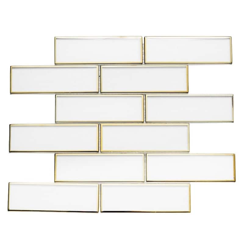 Athena 2x6 Glossy Glass Subway Mosaic Tile - Wall, Backsplash - 2 x 6 Sample - Gold