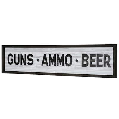 American Art Decor Guns, Ammo, Beer Wood Novelty Wall Sign - 36" x 8" - 36" x 8"