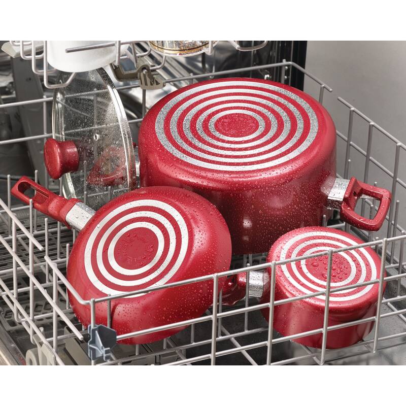 T-fal Essentials Non-Stick Cookware, 3 quart Saucepan, Red