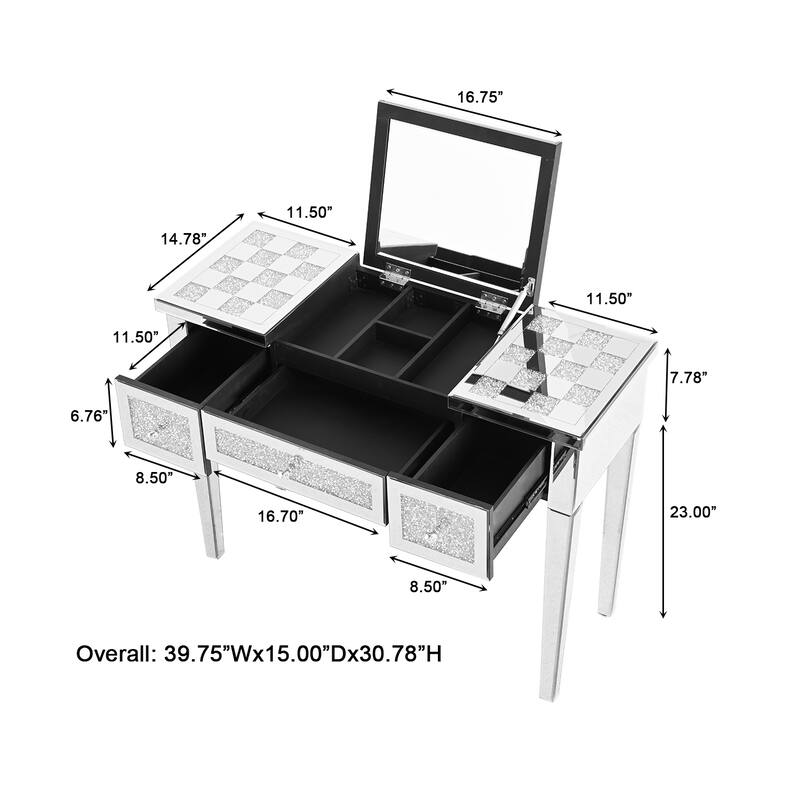 Mirrored Makeup Vanity Desk - Dressing Table with Flip-Top Mirror