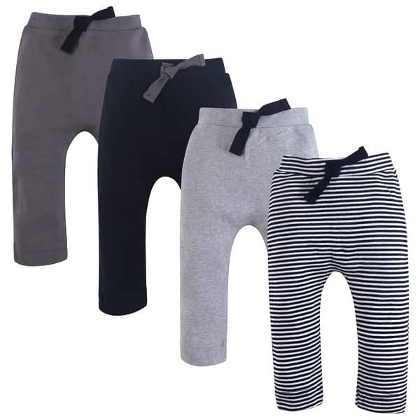 slide 1 of 1, Touched by Nature Baby Boy Organic Cotton Pants 4pk, Black Gray 0-3 Months - Black Gray