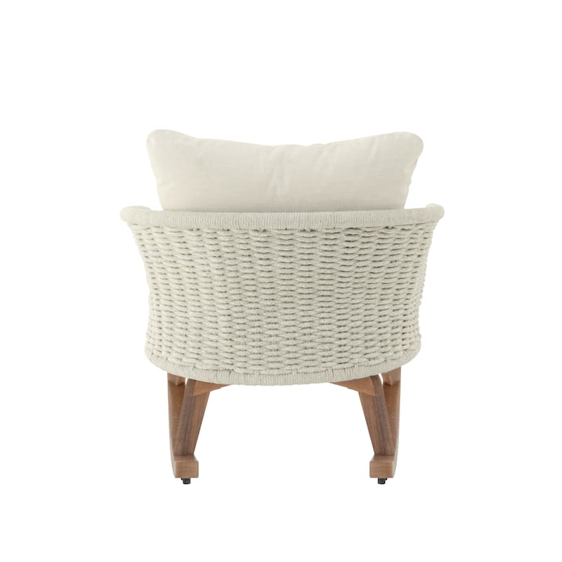 Contemporary Minimalist Beige Wicker Rocking Chair with Soft Polyester Cushions and Durable Wooden Frame