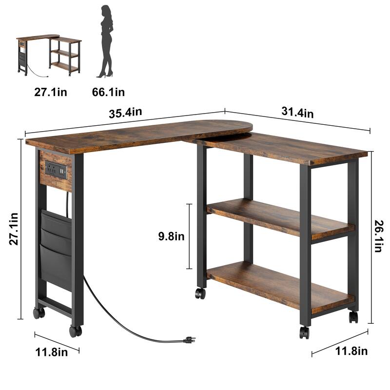 Rotating Side Table with Charging Station and Storage Bag