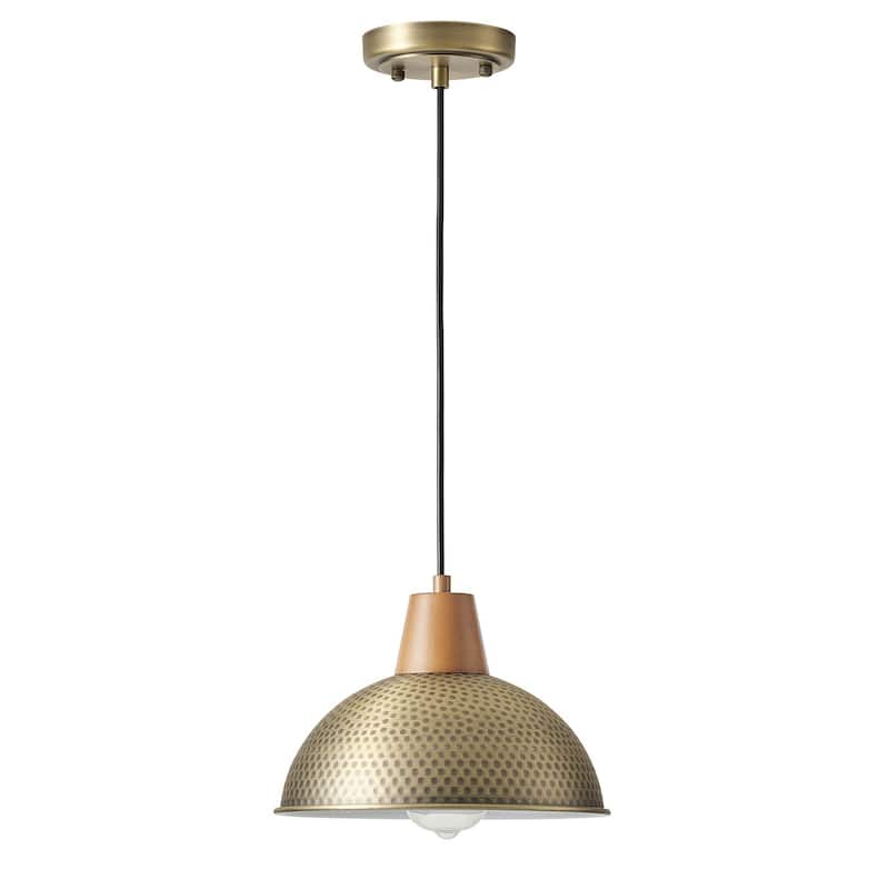 1-Light Gold Imitation Wood Polka Dot Pendant Lighting - 10.2"D×4.7"W×75.3"H(Adjustable)