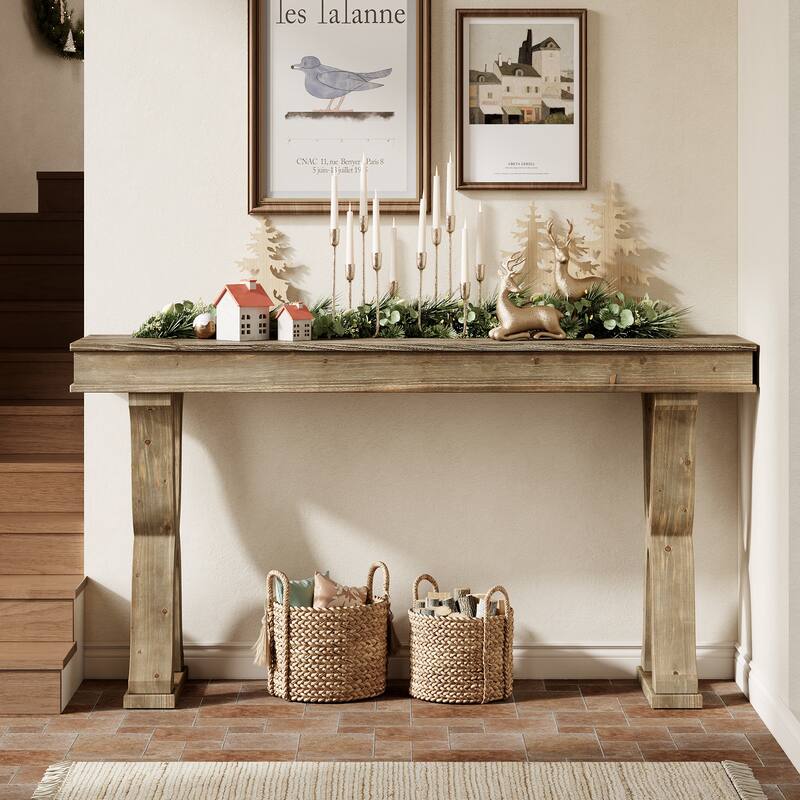 63-Inch Solid Wood Console Table, Farmhouse Narrow Entryway Table