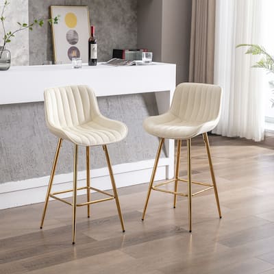 Velvet Fabric Swivel Bar Stools Set of 2, Counter Height Bar Chairs with Back, Kitchen Island Stools with Metal Legs
