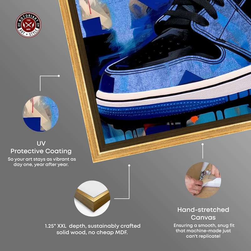 Notoriart Blue Brush Sneakers Framed Sneaker 1 Piece Canvas Wall Art