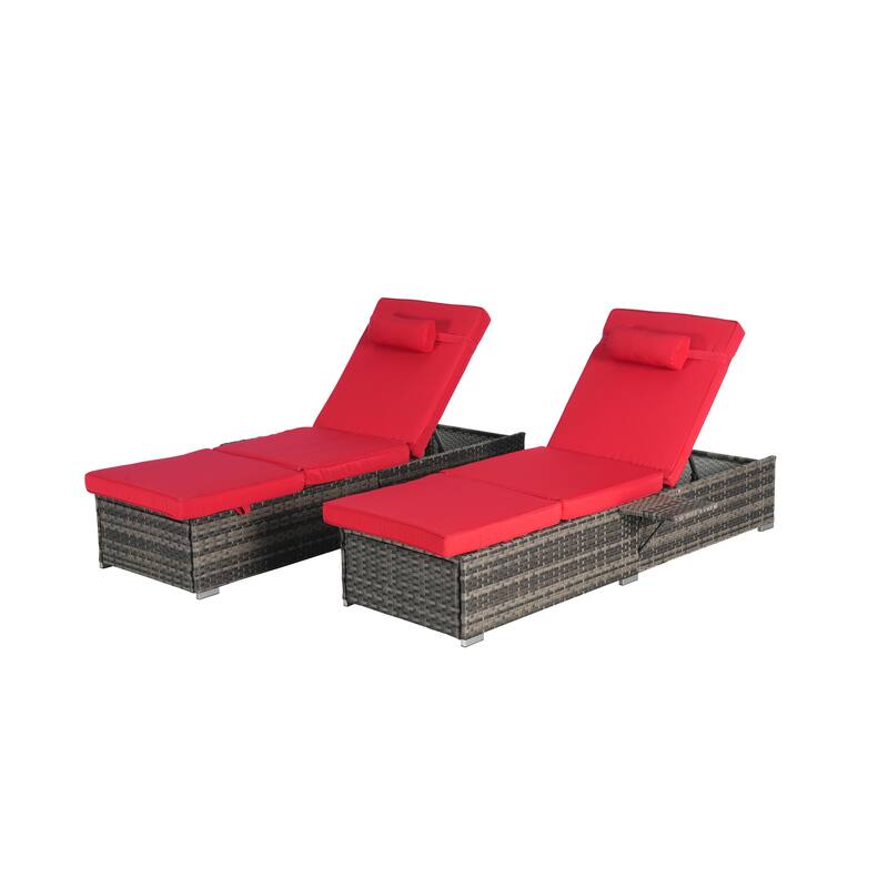 Outdoor Chaise Lounge Chair Set of 2 with Storage Patio Pool Chairs Tanning Lounges for Outside, Beach Rattan Recliners